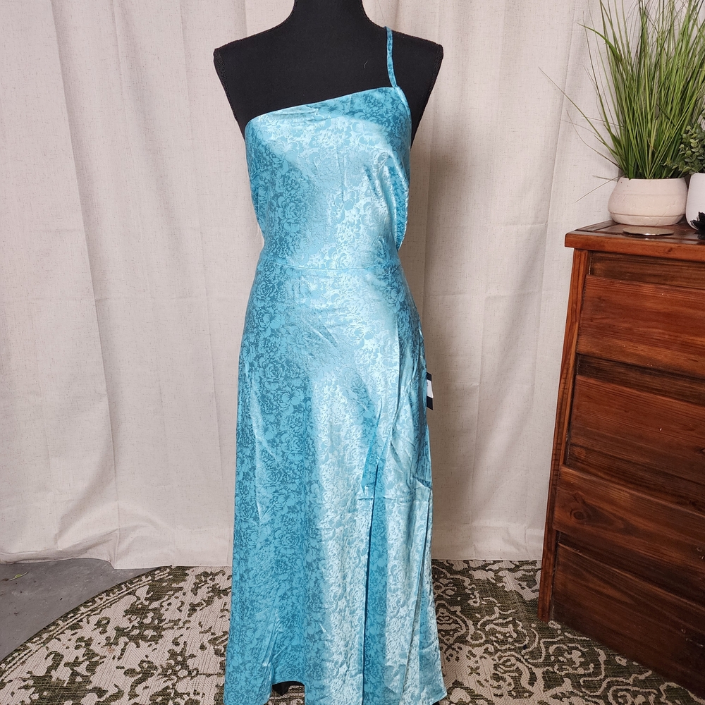 Lulu's Shimmering Aqua One-Shoulder Dress - Picture 2 of 3
